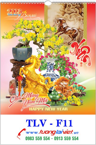 In Lịch lo xo 7 tờ Bon sai cát tường