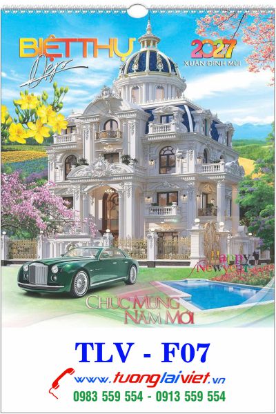 Lịch treo tường 7 tờ Biệt Thự Xe Hơi