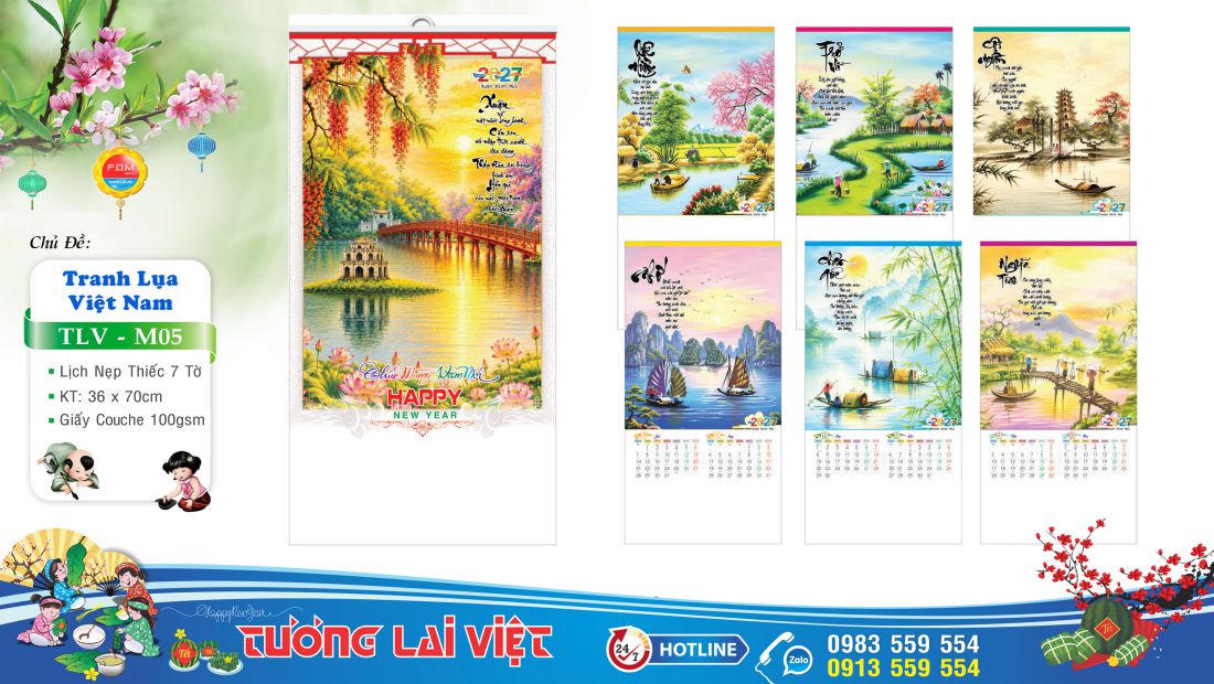 Lịch nẹp thiếc Tranh Lụa Việt Nam