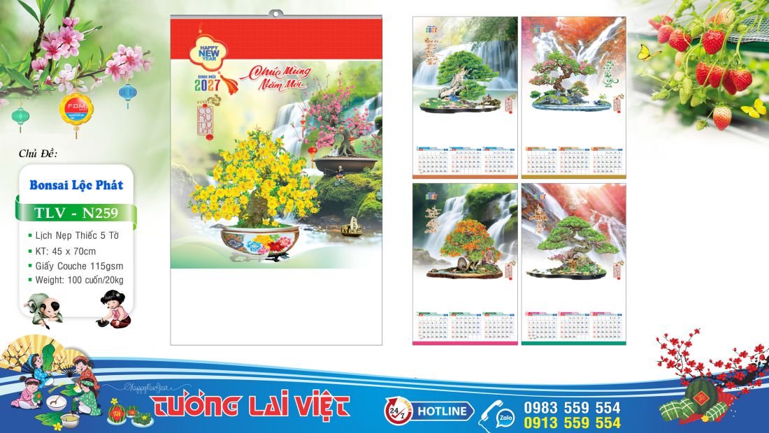 Lịch treo tường 5 tờ Cây Cảnh Bonsai