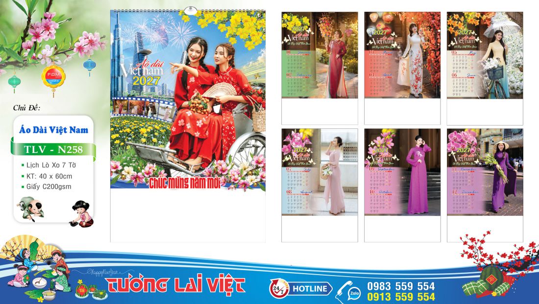 Lịch treo tường 7 tờ Áo Dài Việt Nam
