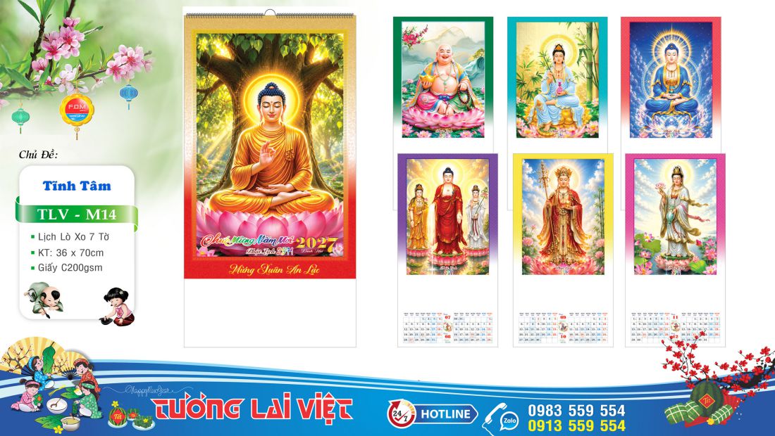 Lịch treo tường 7 tờ Phật Lịch