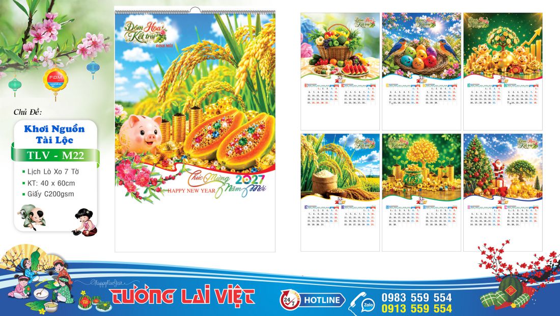 Lịch treo tường 7 tờ Lộc xuân