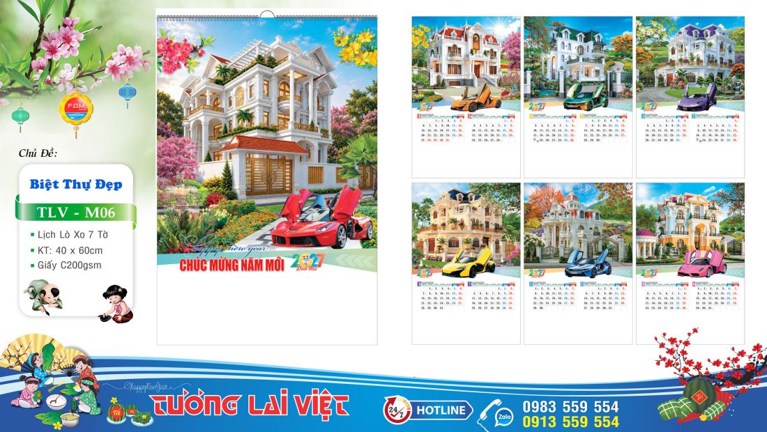 Lịch treo tường 7 tờ Nhà Và Xe