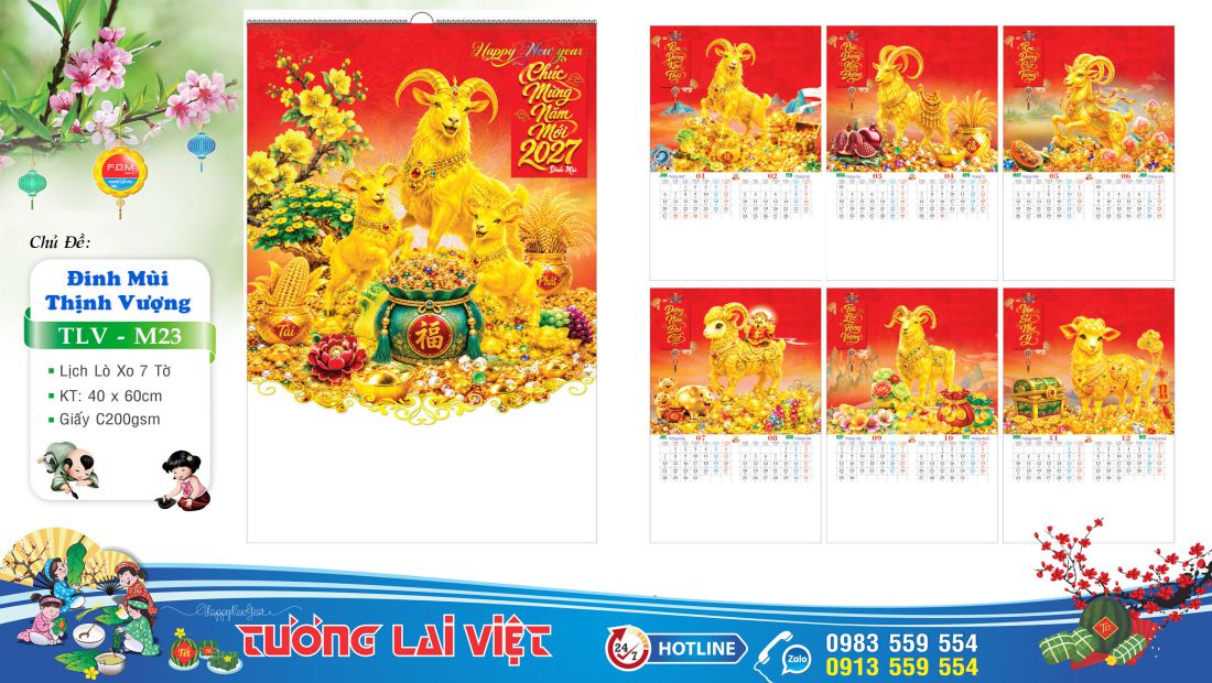 Lịch treo tường 7 tờ Phong Thủy Tài Lộc