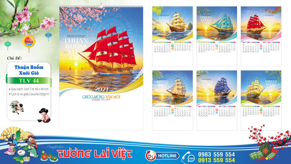 Lịch treo tường 7 tờ Thuận Buồm Xuôi Gió