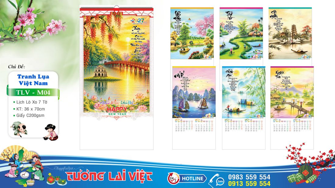 Lịch treo tường 7 tờ Tranh Lụa Quê Hương