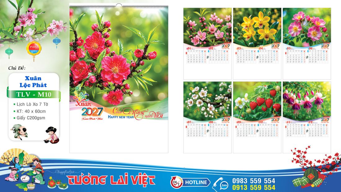 Lịch treo tường 7 tờ Xuân Lộc Phát
